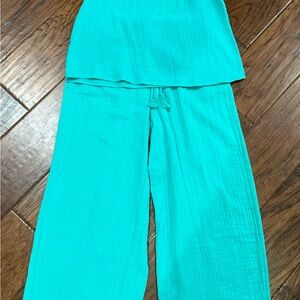 Turquoise Two-Piece Linen Set